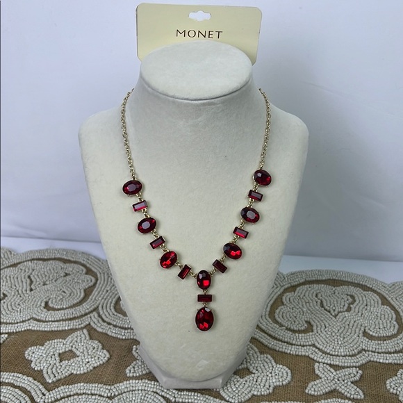 Monet Red Statement Necklace - Picture 2 of 9